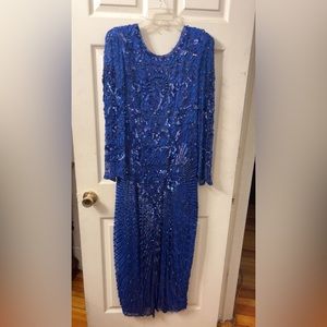 Royal Blue SILK &Sequin Dress